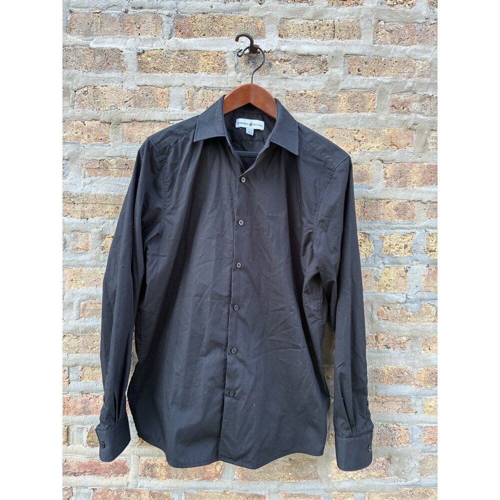 Beverly Hills Polo Club Black Solid Button-Front Dress Shirt L 16-16.5 Cotton